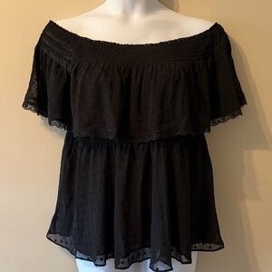 Torrid Black Off-Shoulder Ruffle Swiss Dot Peplum Blouse Size 2 NWT